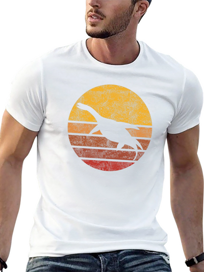 Retro Plesiosaur Sunset Graphic Tee