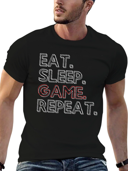 Eat Sleep Game Repeat Black T-Shirt - Gamer Life