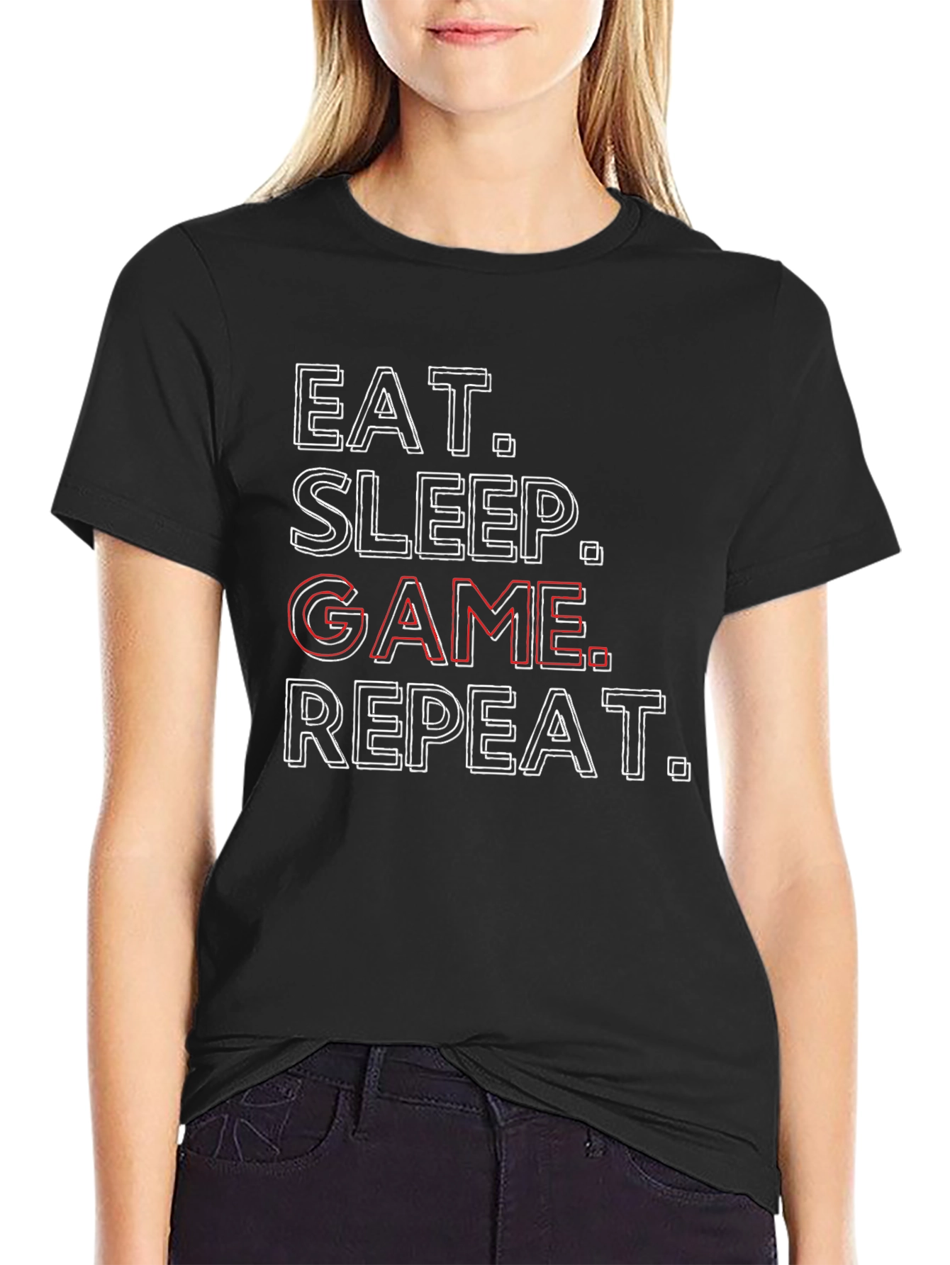 Eat Sleep Game Repeat Black T-Shirt - Gamer Life