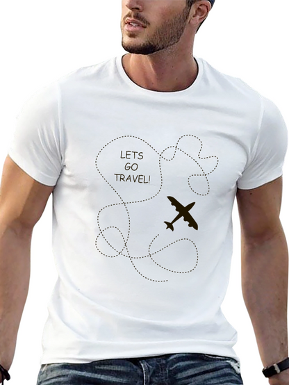 Mens Black Travel T-Shirt - Airplane Design