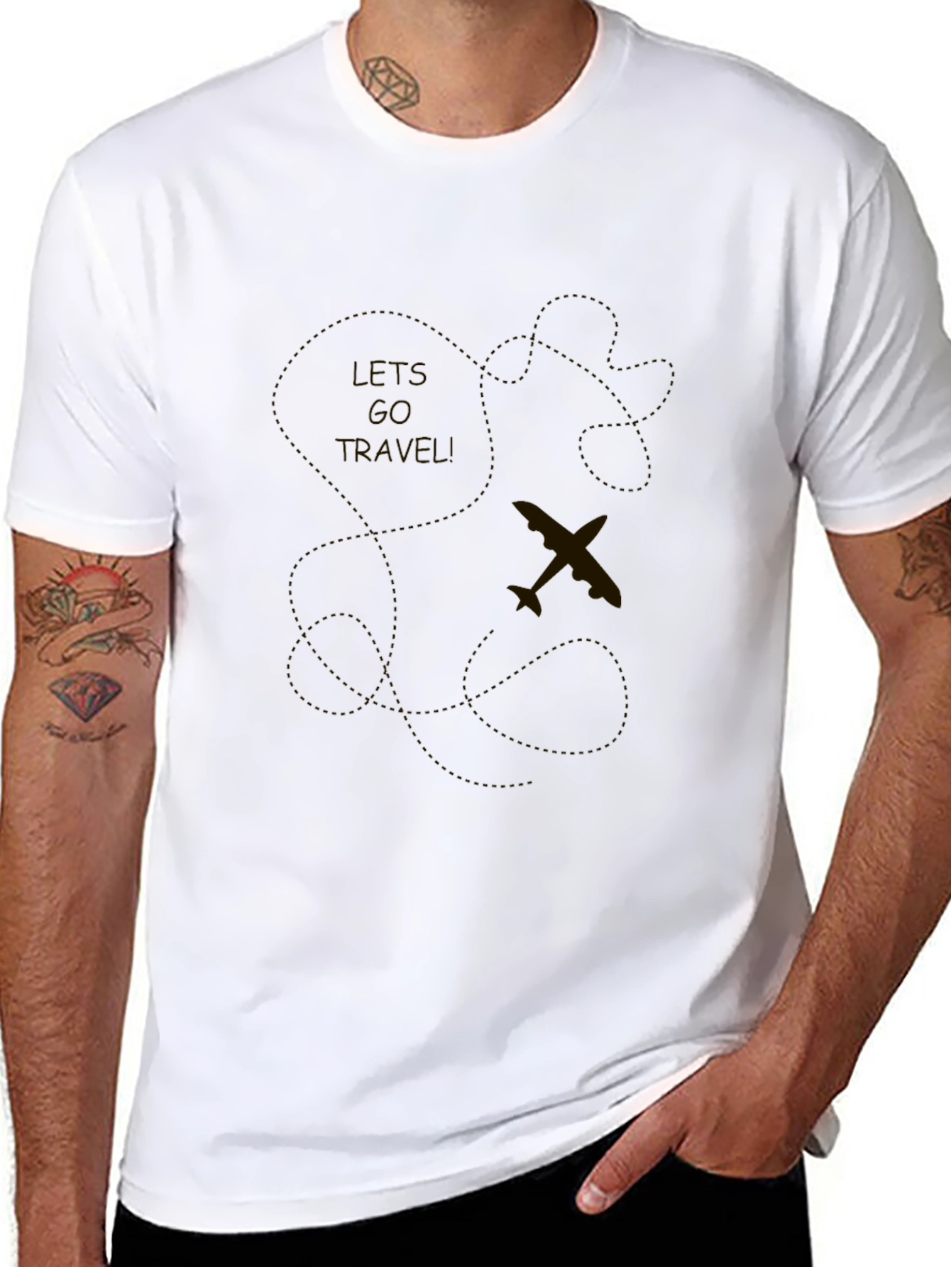 Mens Black Travel T-Shirt - Airplane Design