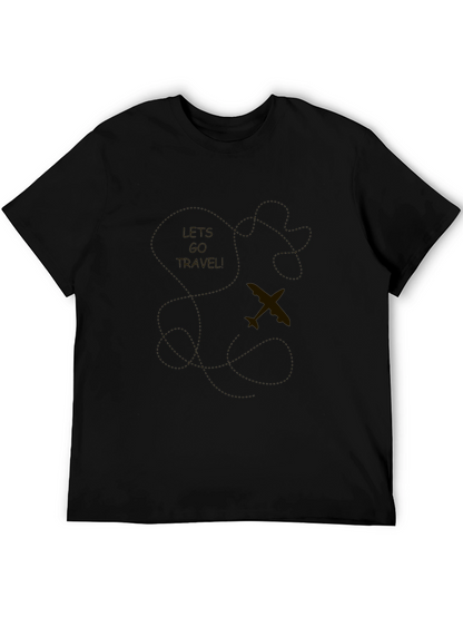 Mens Black Travel T-Shirt - Airplane Design