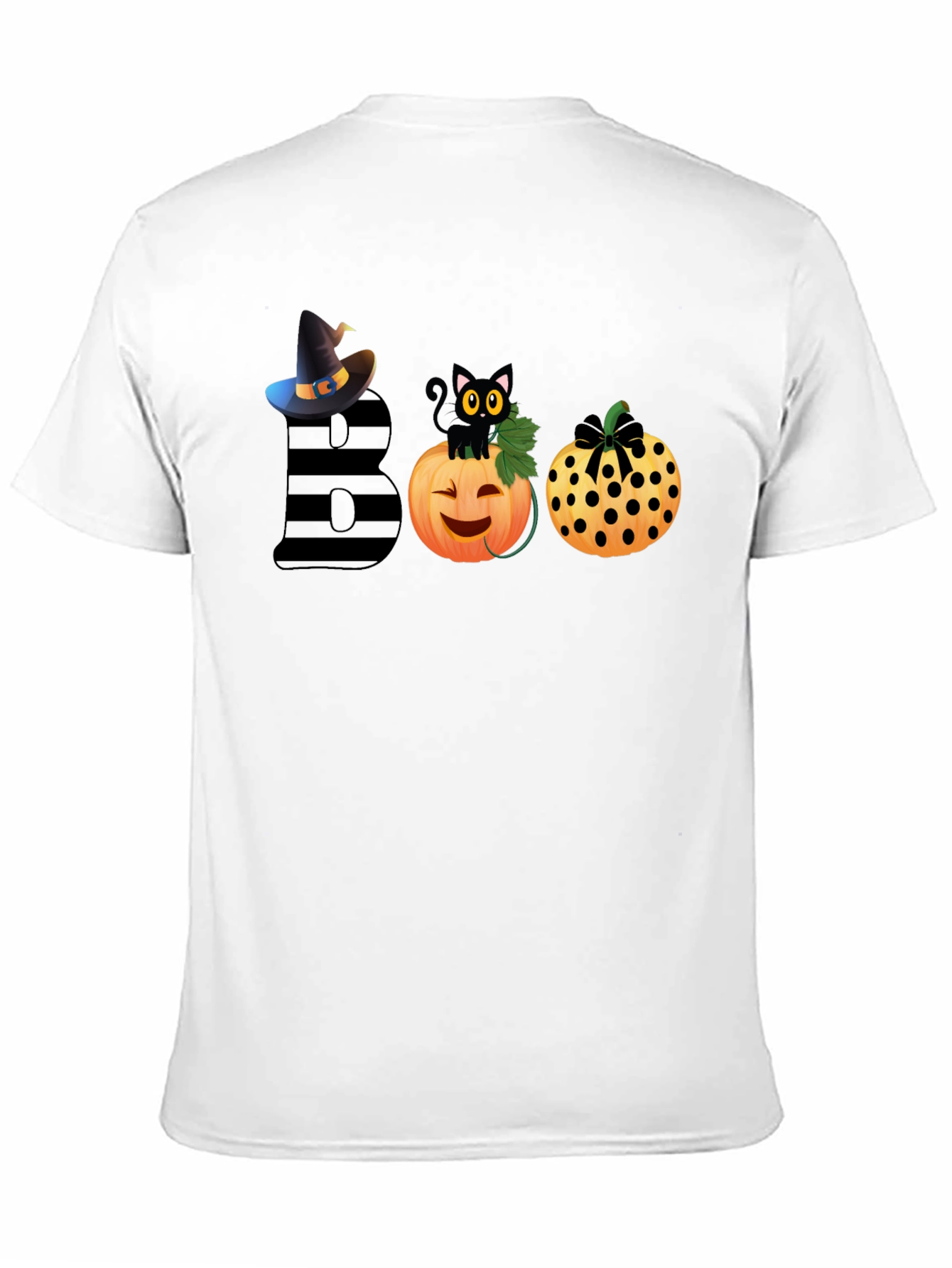 Halloween BOO T-Shirt with Witch Hat & Black Cat
