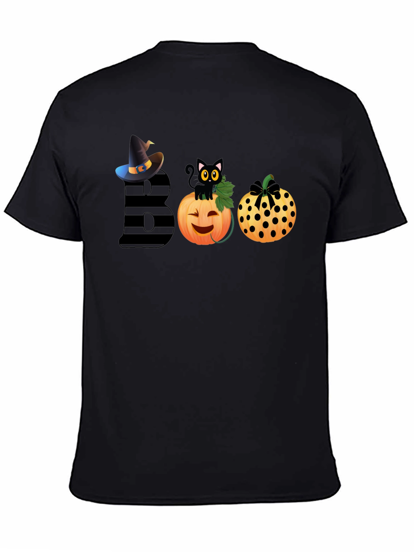 Halloween BOO T-Shirt with Witch Hat & Black Cat