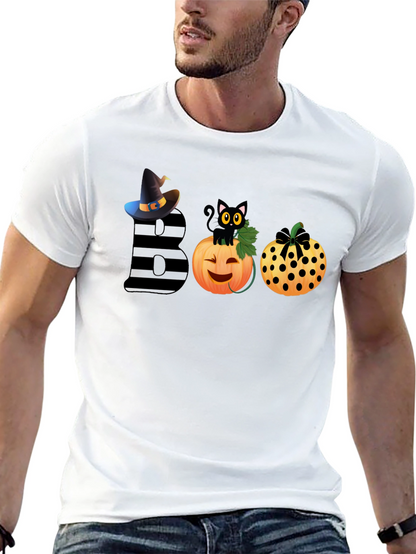 Halloween BOO T-Shirt with Witch Hat & Black Cat