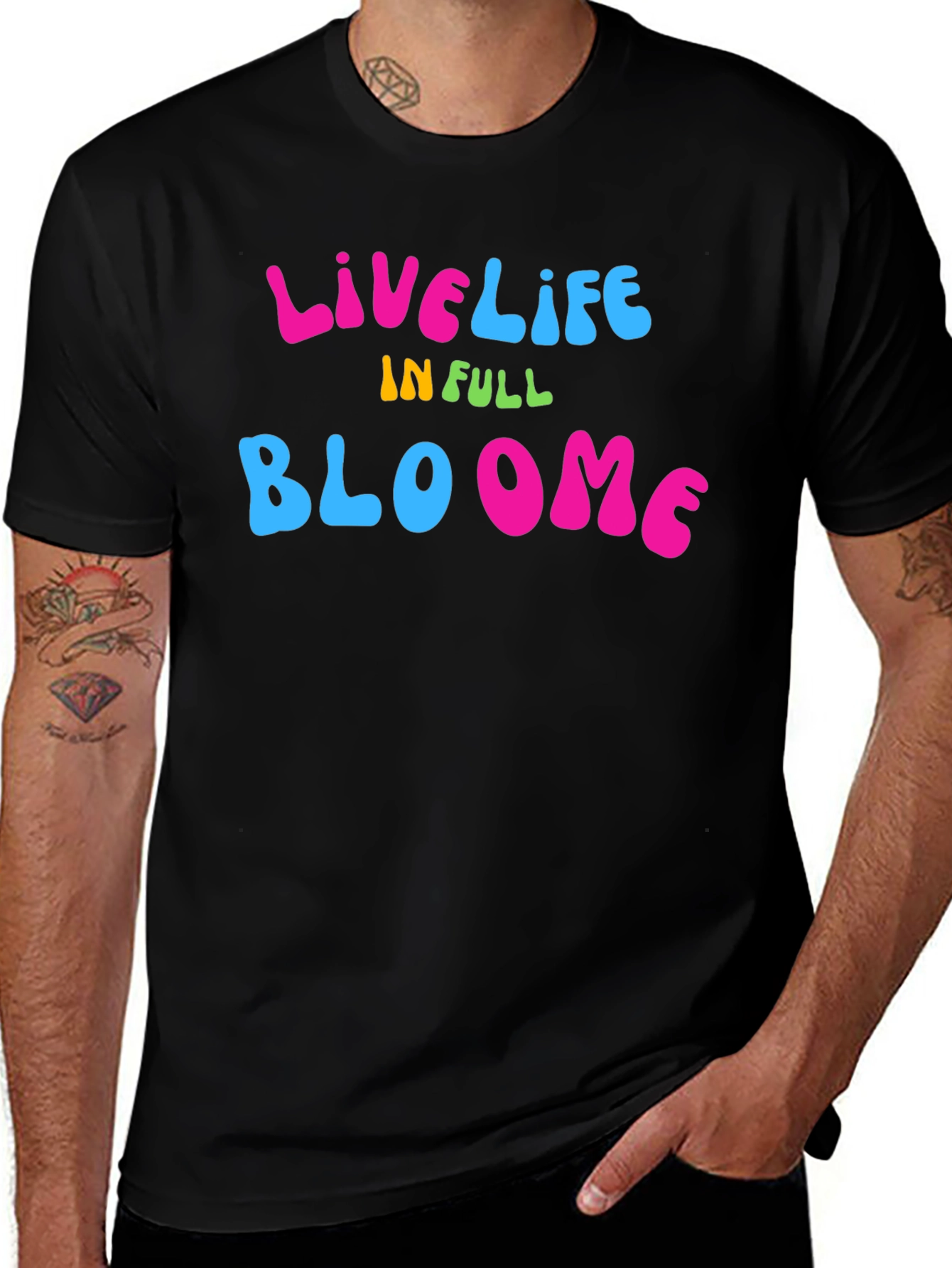 Live Life in Full Bloom Graphic Tee - Black