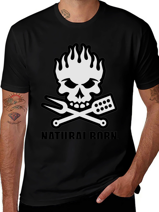 Natural Born Grill Master T-Shirt - Skull & BBQ Tools