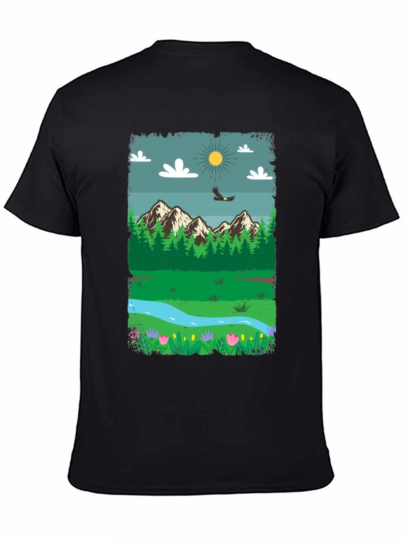 Nature Scene Graphic Tee - Mountain Landscape Design