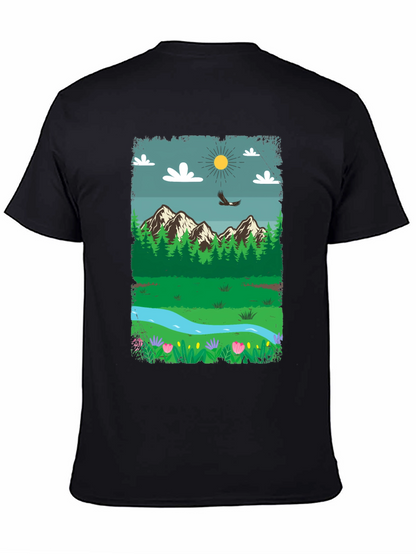 Nature Scene Graphic Tee - Mountain Landscape Design