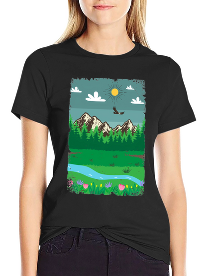 Nature Scene Graphic Tee - Mountain Landscape Design