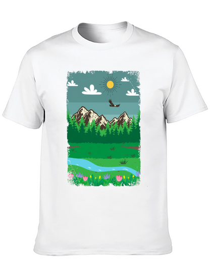 Nature Scene Graphic Tee - Mountain Landscape Design