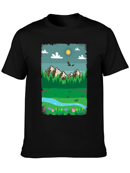 Nature Scene Graphic Tee - Mountain Landscape Design