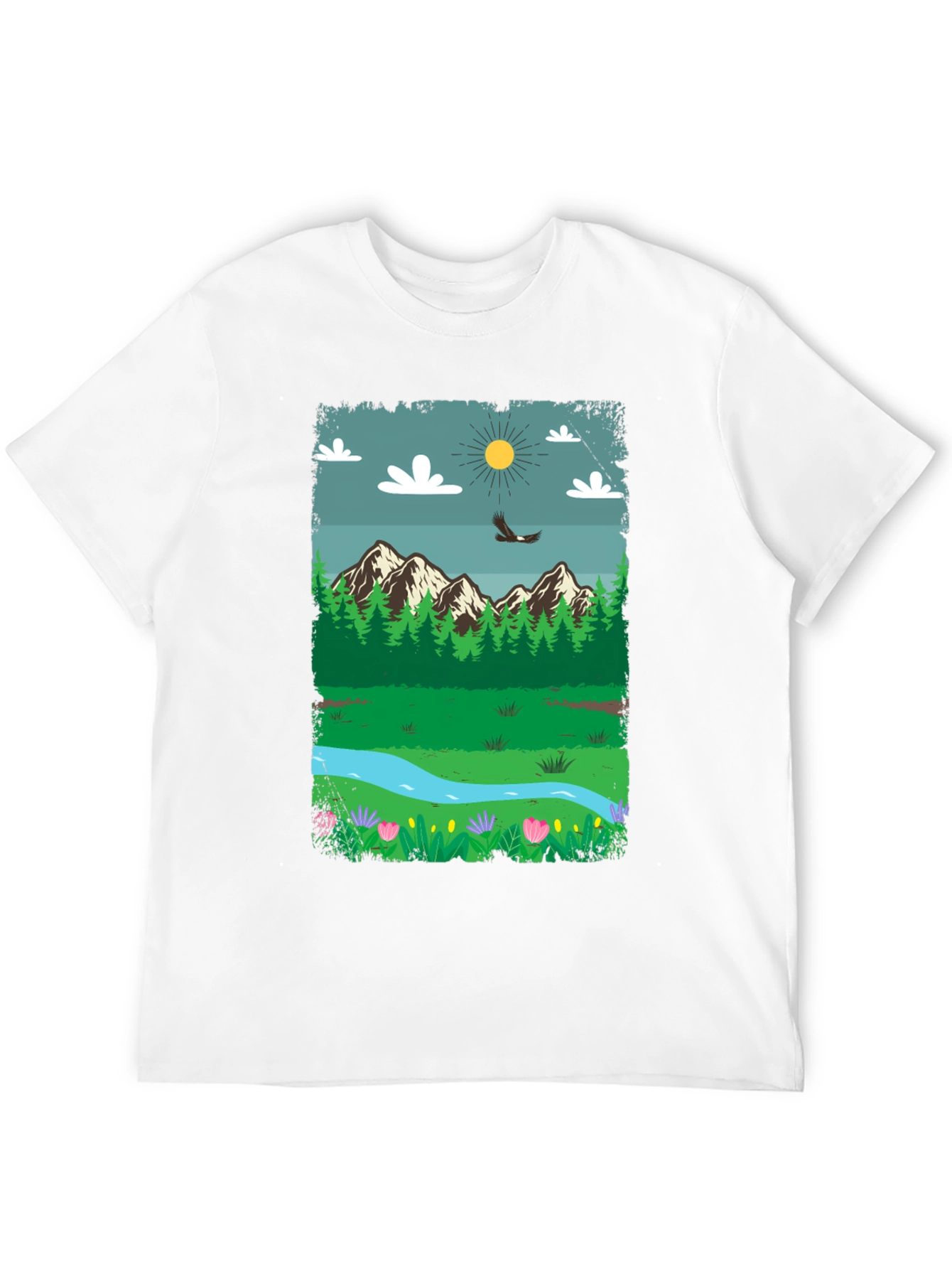 Nature Scene Graphic Tee - Mountain Landscape Design