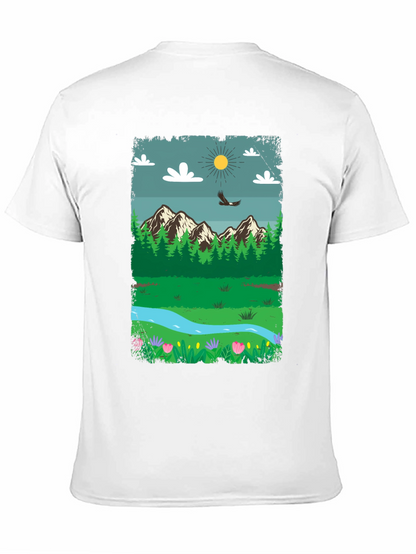 Nature Scene Graphic Tee - Mountain Landscape Design