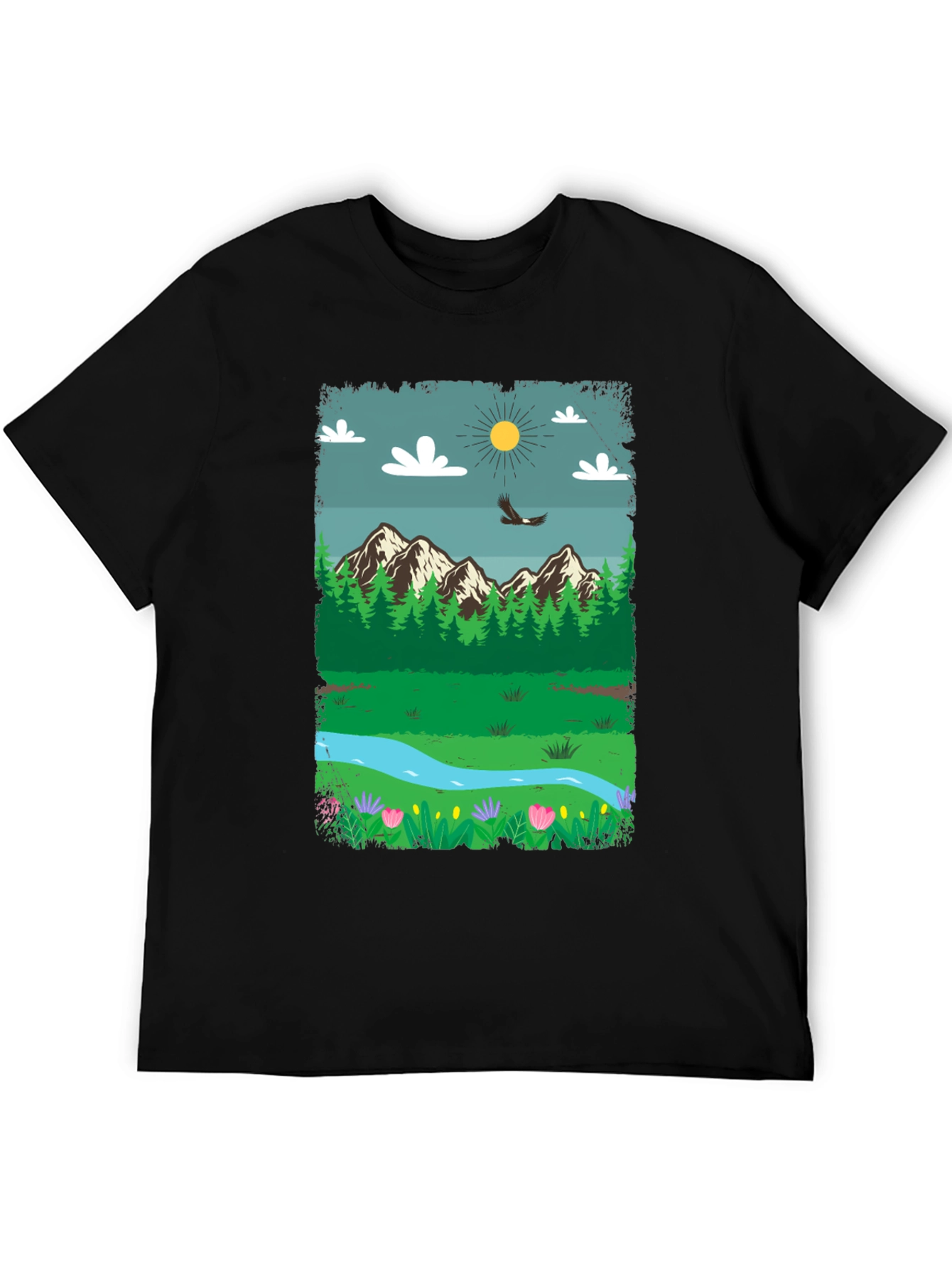 Nature Scene Graphic Tee - Mountain Landscape Design