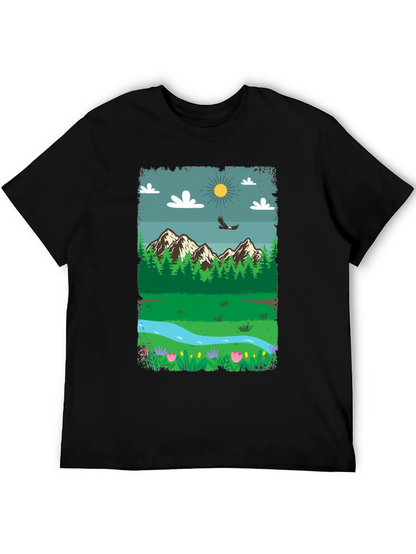 Nature Scene Graphic Tee - Mountain Landscape Design