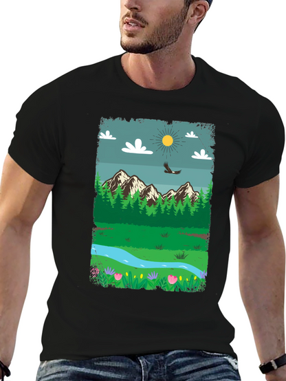 Nature Scene Graphic Tee - Mountain Landscape Design