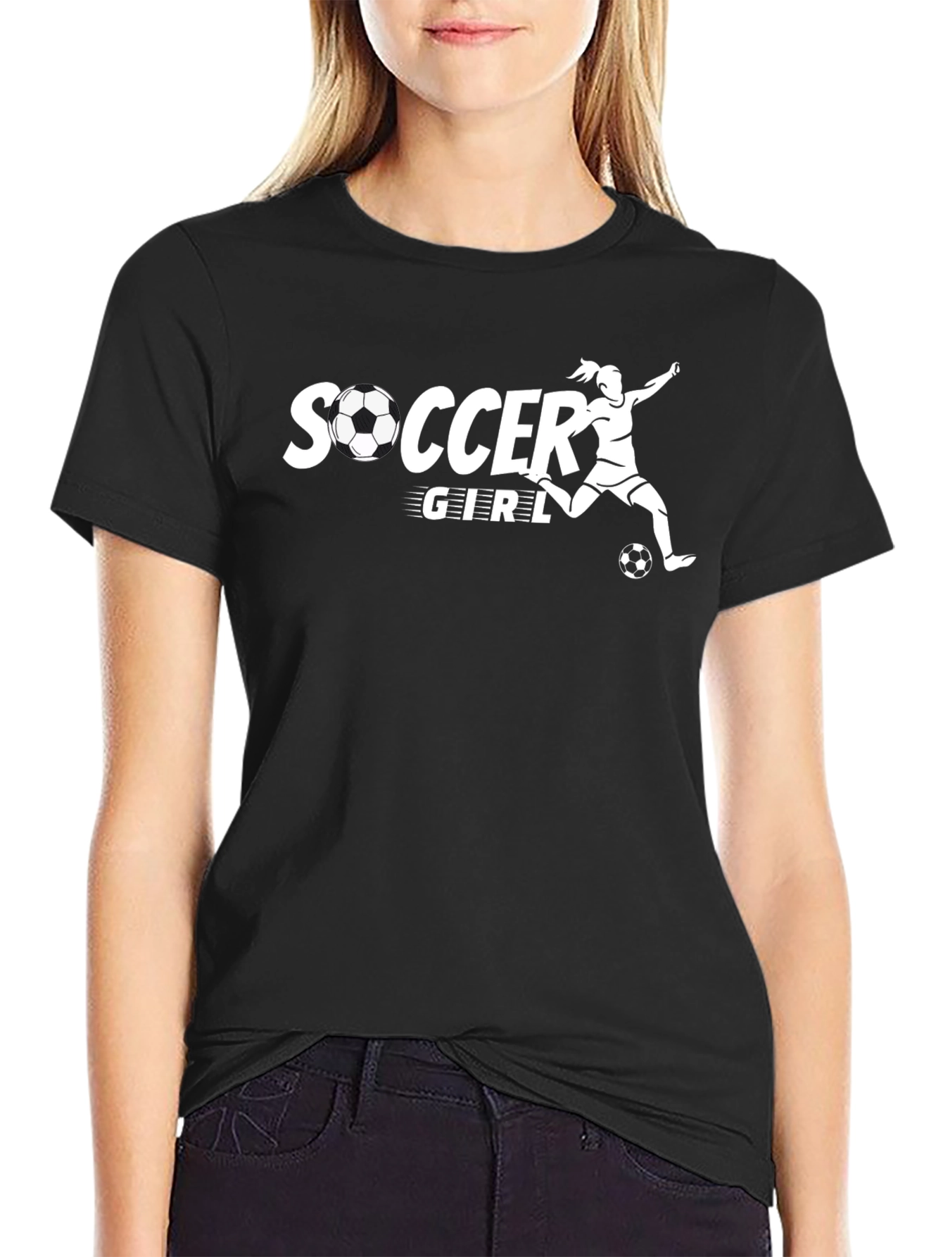 Soccer Girl Graphic Tee - Black Cotton T-Shirt