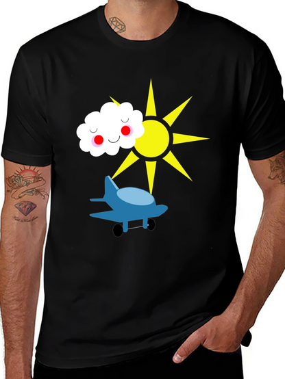 Fun Graphic Tee - Airplane Sun and Cloud Design