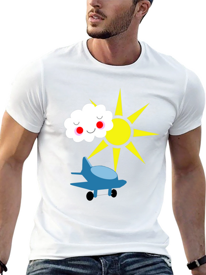 Fun Graphic Tee - Airplane Sun and Cloud Design