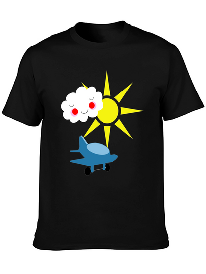 Fun Graphic Tee - Airplane Sun and Cloud Design