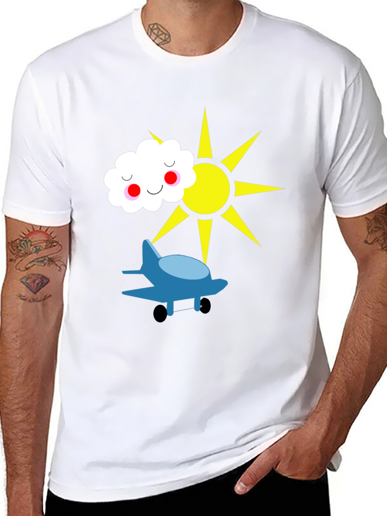 Fun Graphic Tee - Airplane Sun and Cloud Design