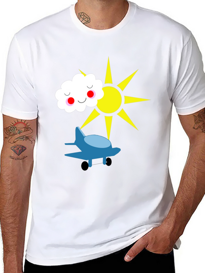 Fun Graphic Tee - Airplane Sun and Cloud Design