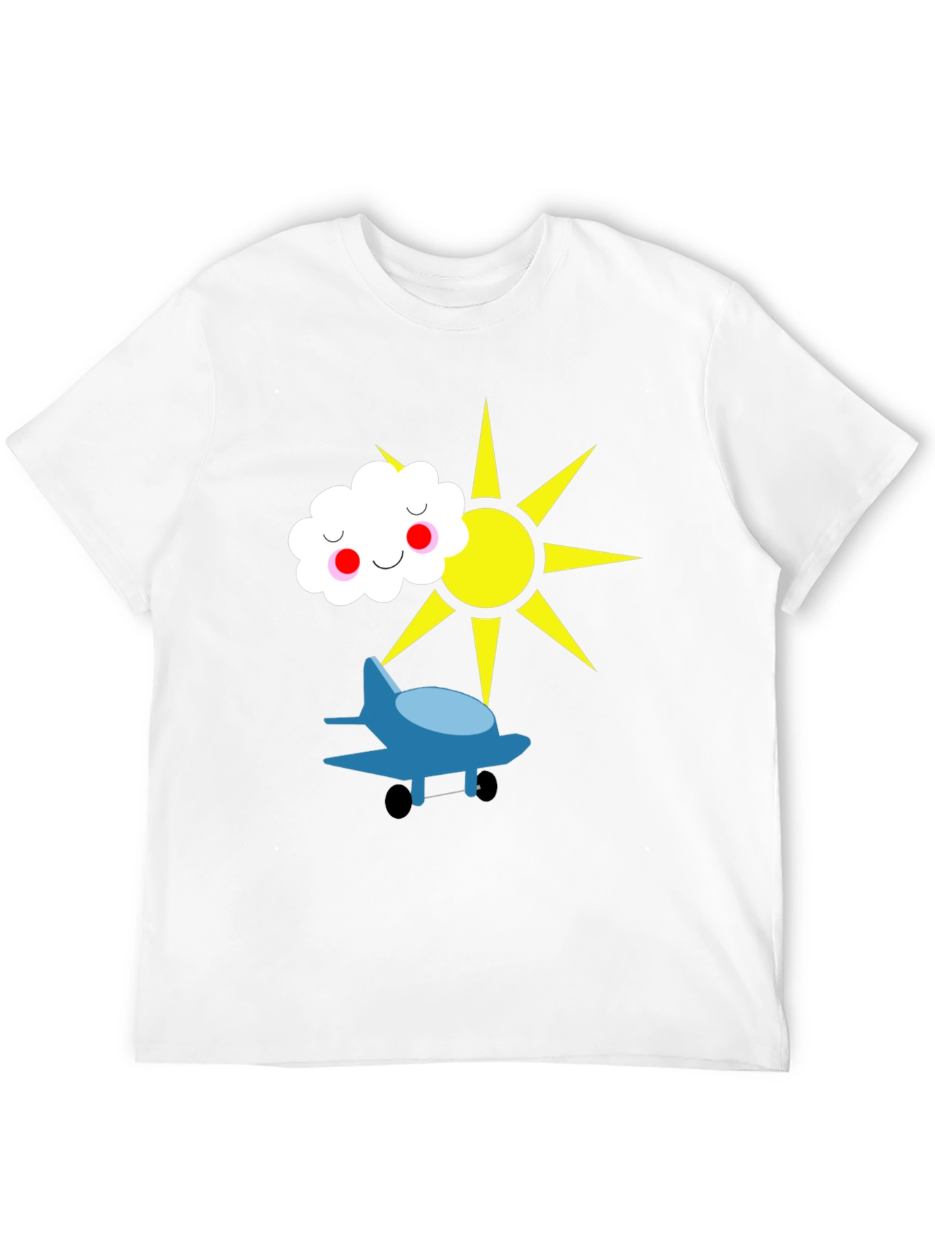 Fun Graphic Tee - Airplane Sun and Cloud Design