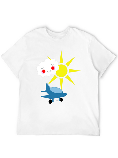 Fun Graphic Tee - Airplane Sun and Cloud Design
