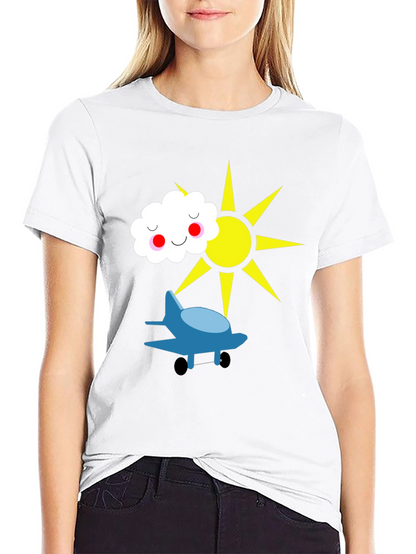 Fun Graphic Tee - Airplane Sun and Cloud Design