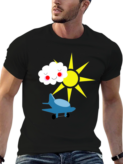 Fun Graphic Tee - Airplane Sun and Cloud Design