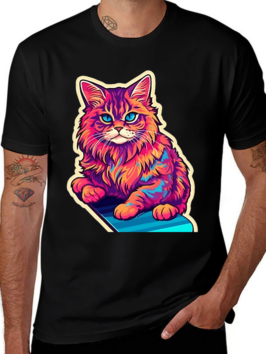 Colorful Cat Graphic Tee - Artistic Style