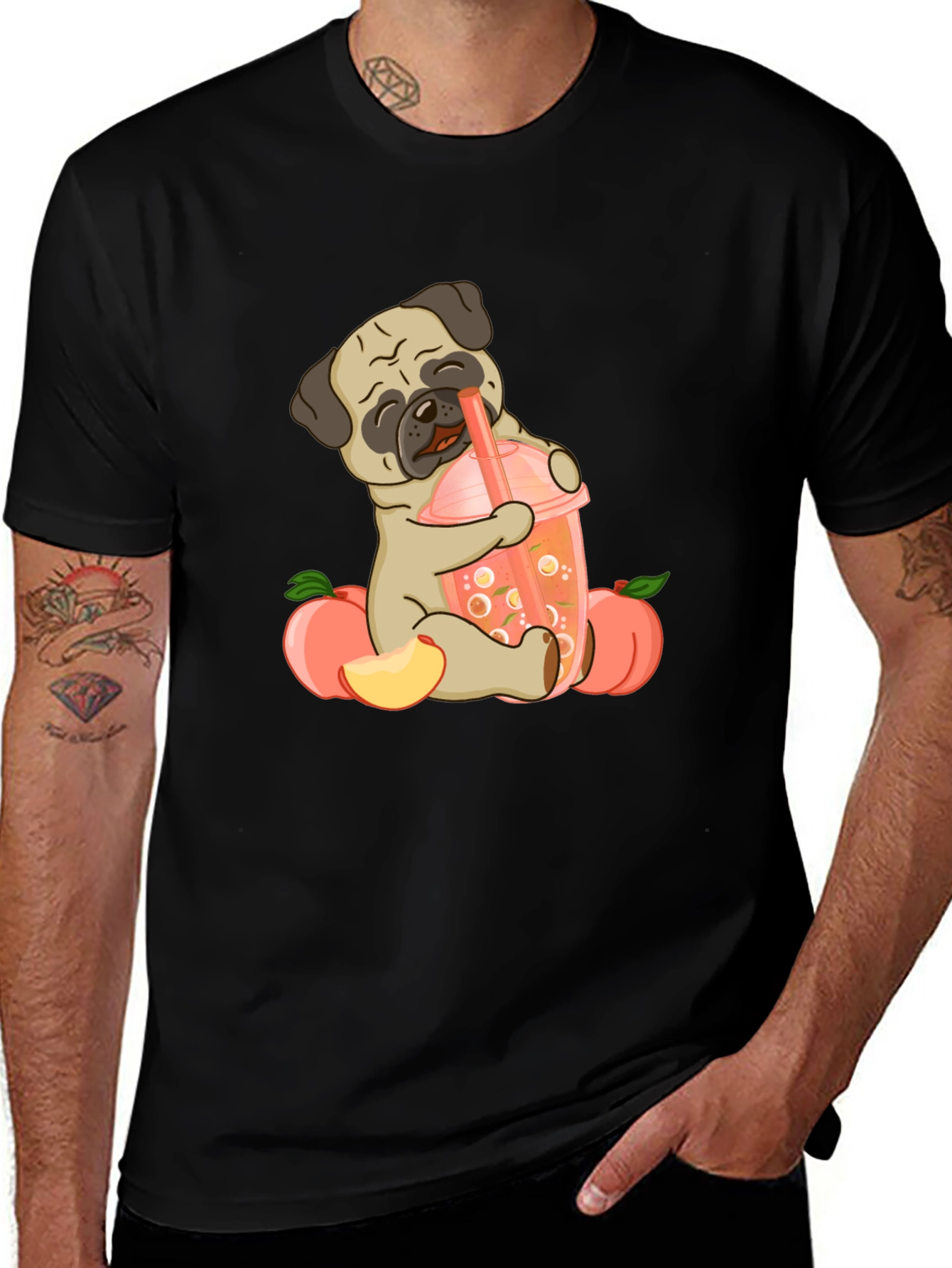 Cute Pug Peach Boba T-Shirt