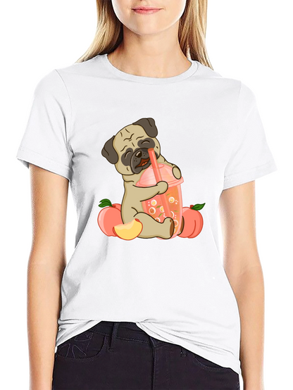Cute Pug Peach Boba T-Shirt
