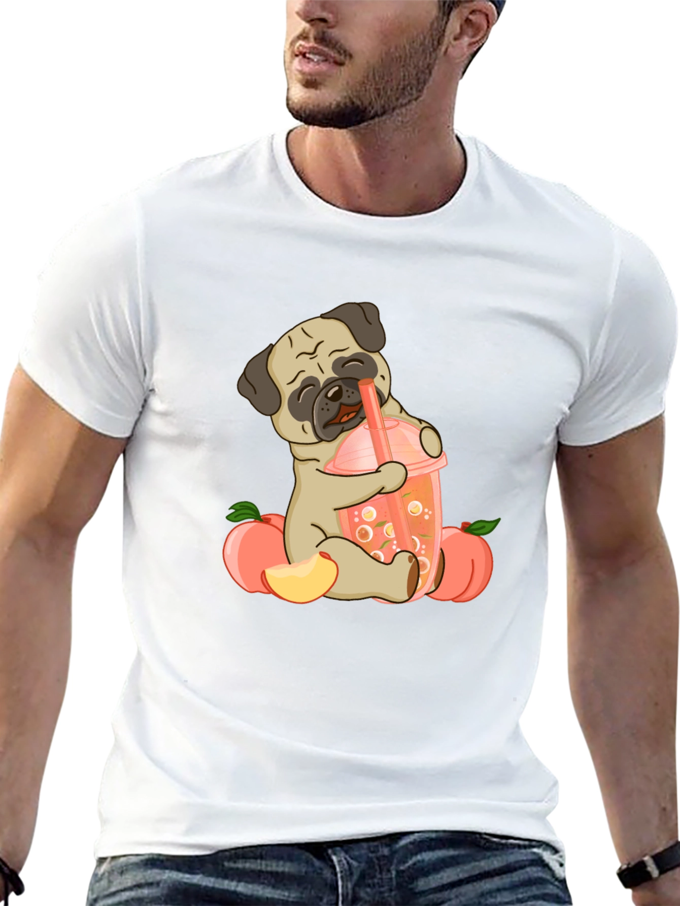 Cute Pug Peach Boba T-Shirt