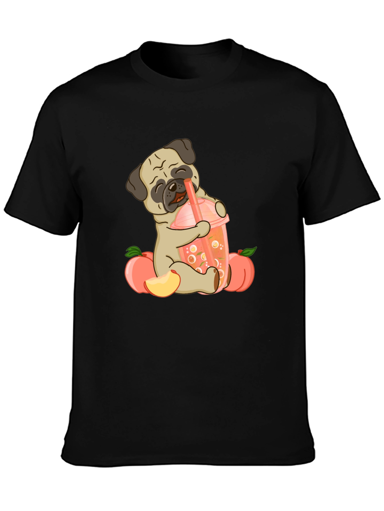 Cute Pug Peach Boba T-Shirt