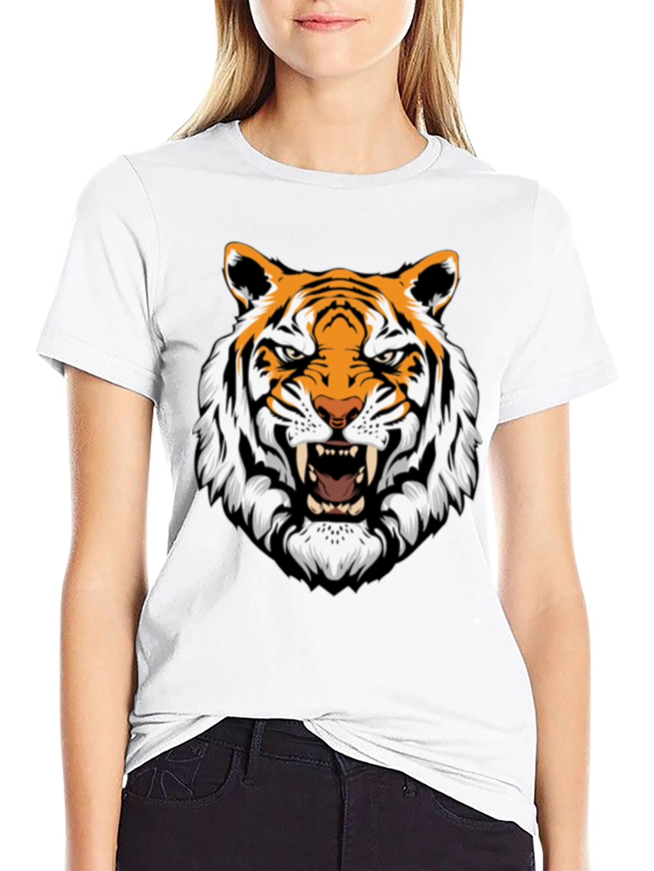 Roaring Tiger Graphic Print Black T-Shirt