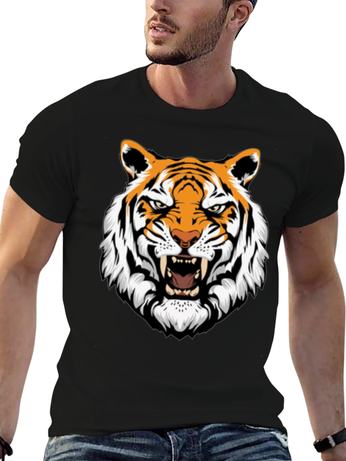 Roaring Tiger Graphic Print Black T-Shirt