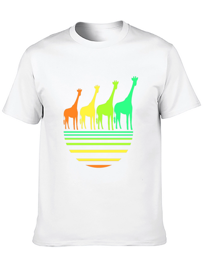 Retro Giraffe Sunset Graphic Tee - Black