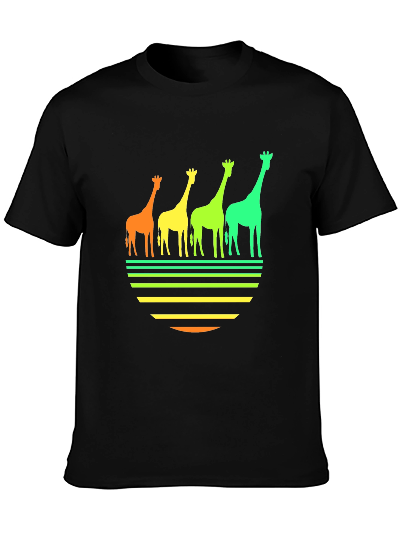 Retro Giraffe Sunset Graphic Tee - Black