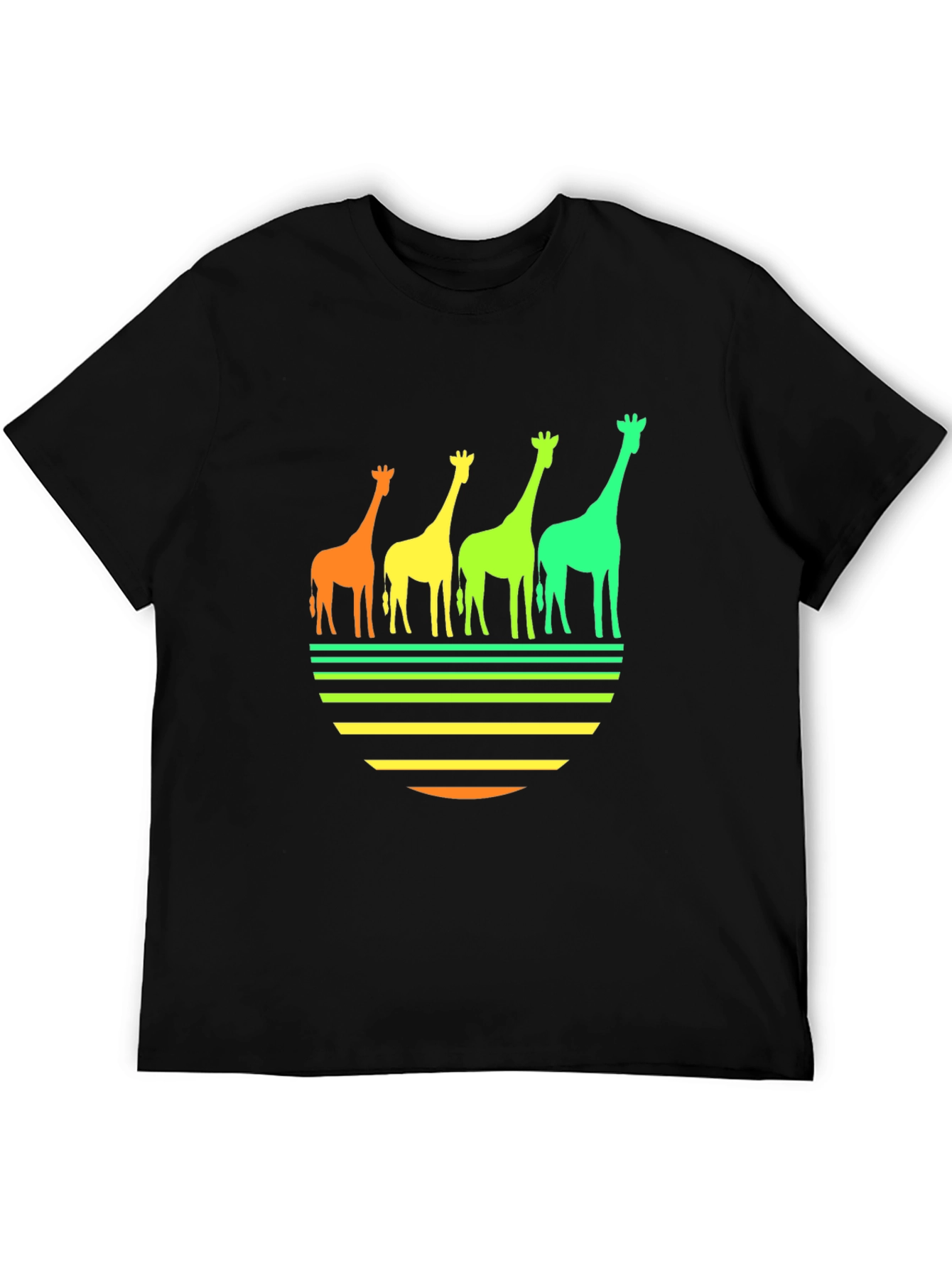 Retro Giraffe Sunset Graphic Tee - Black