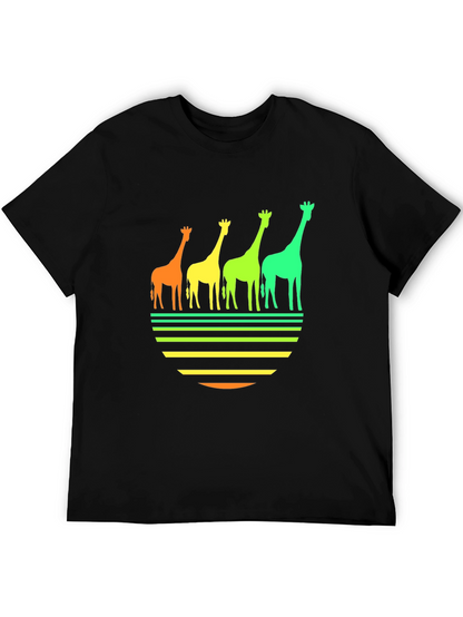 Retro Giraffe Sunset Graphic Tee - Black