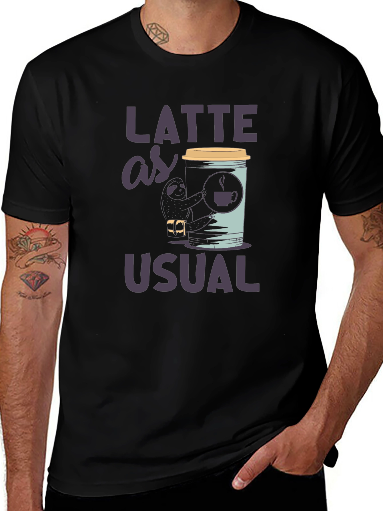 Latte as Usual Sloth Graphic T-Shirt