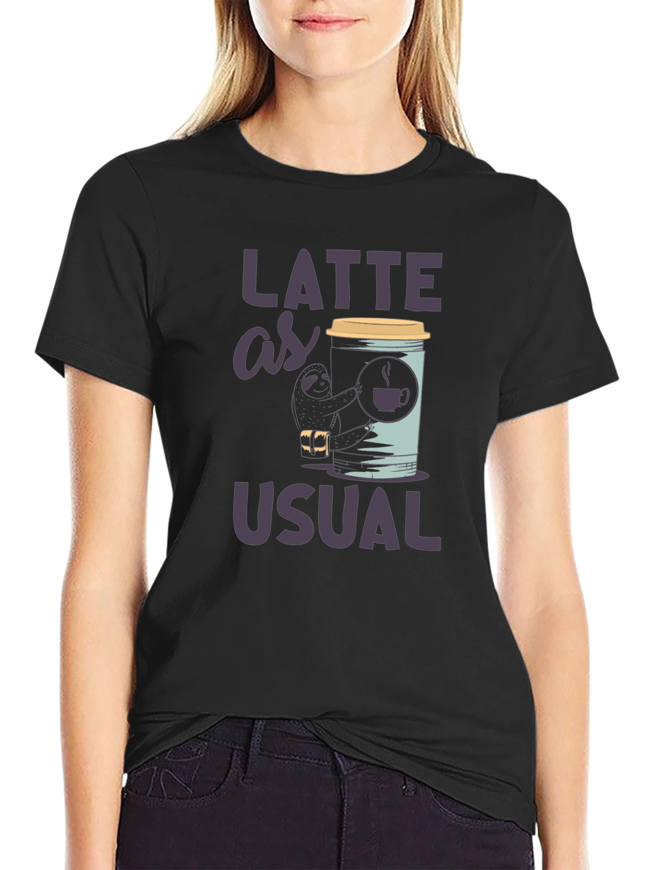 Latte as Usual Sloth Graphic T-Shirt