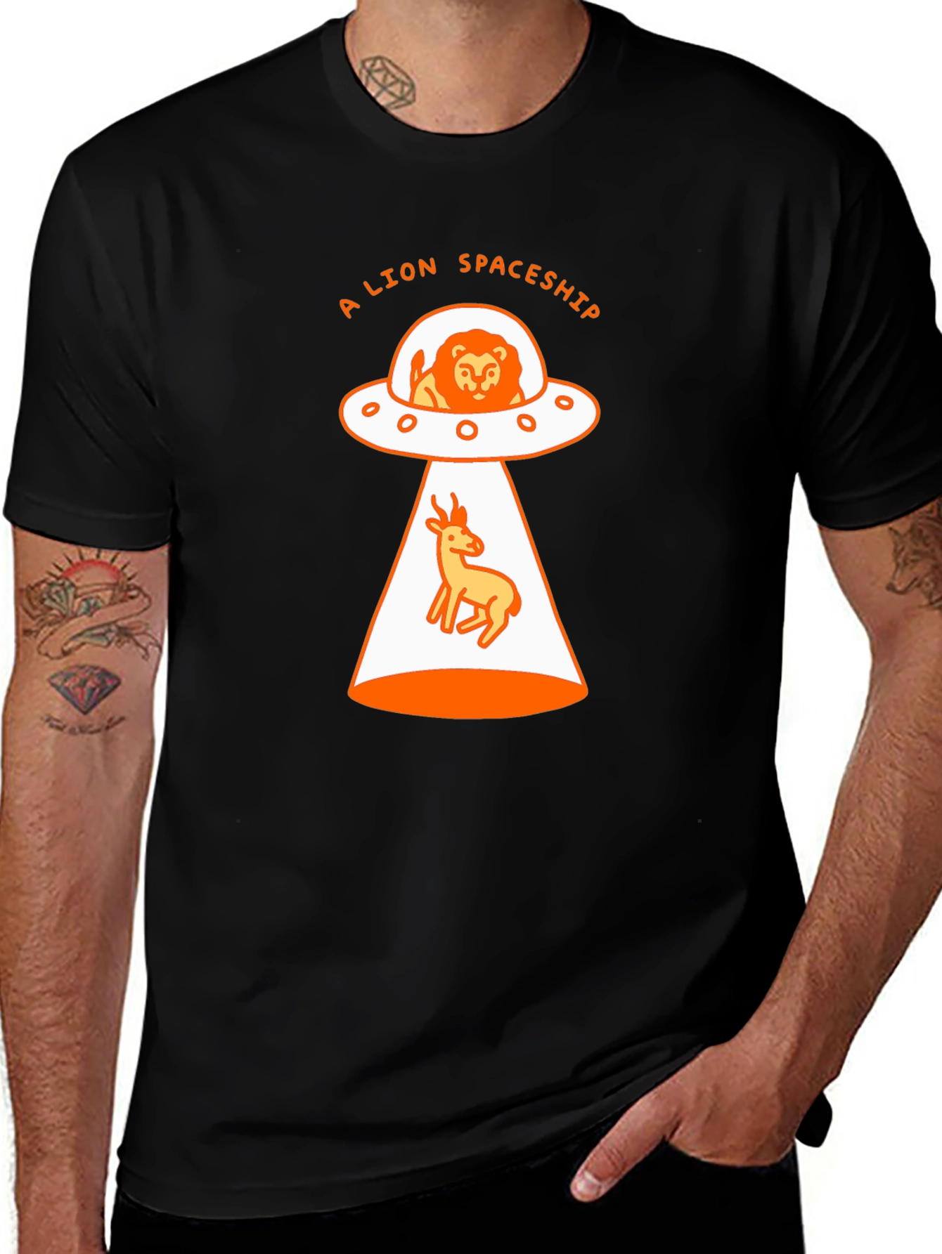 A Lion Spaceship Black T-Shirt