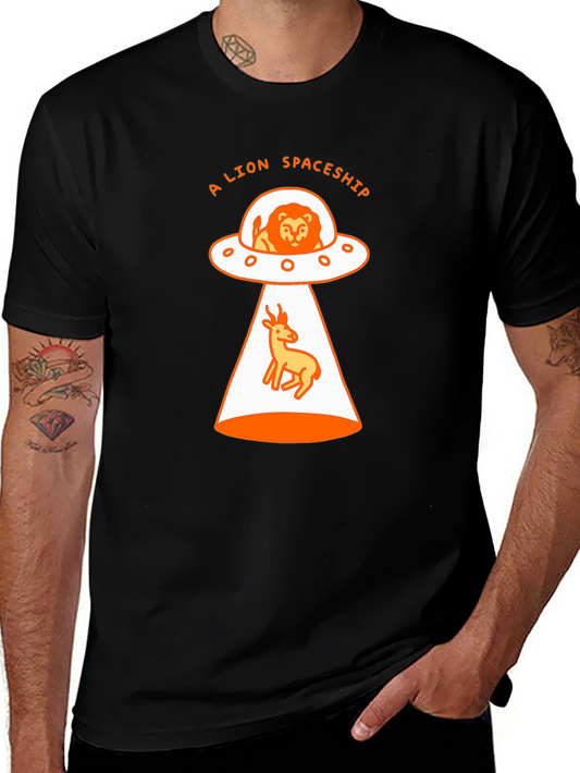 A Lion Spaceship Black T-Shirt