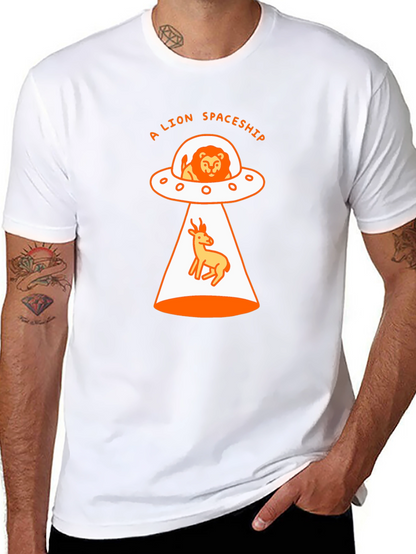 A Lion Spaceship Black T-Shirt