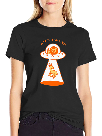 A Lion Spaceship Black T-Shirt