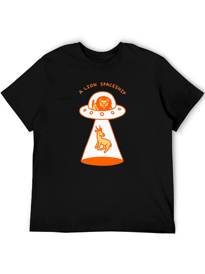 A Lion Spaceship Black T-Shirt