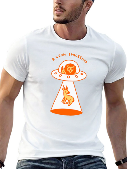 A Lion Spaceship Black T-Shirt
